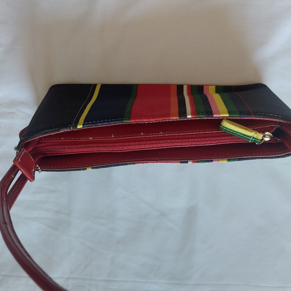 Vintage K18 Shoulder Strap Bag Fabric Multicolor Stripe Summer Beach Handbag - Picture 15 of 15